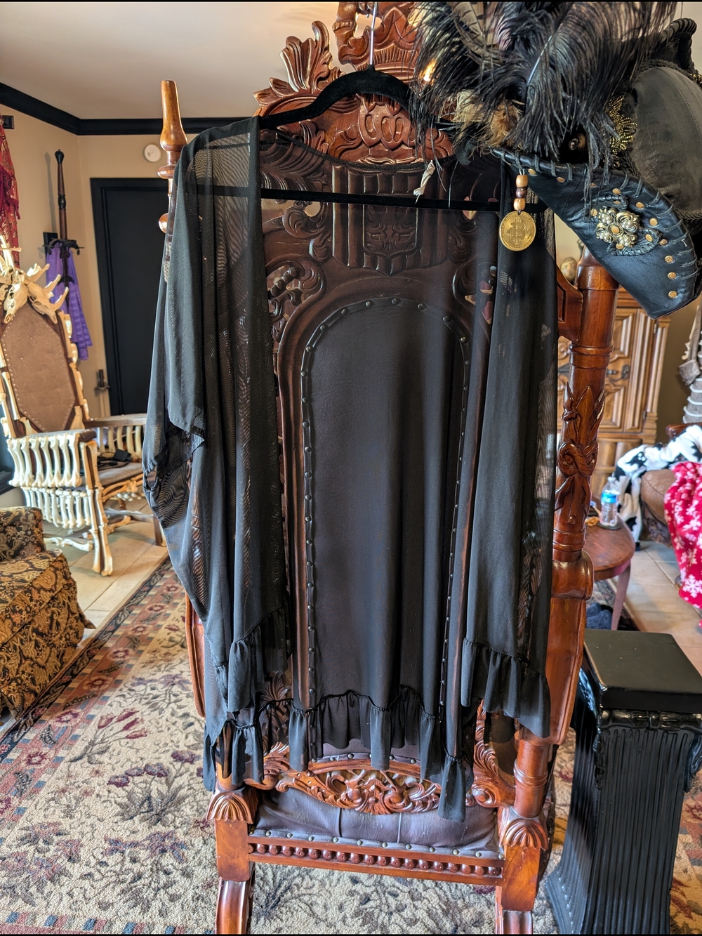 Sheer Black Duster Kimono with Ruffle Hem